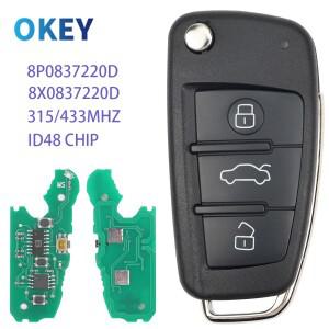 Okey 원격 자동차 키 ID48 칩 315/433MHZ AUDI A1Q3 A3 TT S3 S1 2005-2016 8P 0837220 D 8X 플립 열쇠 고