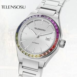 TELENSOSU Simplicity Mountain & Sea 여성용 자동 기계식 사파이어 50M 방수 시티즌 비즈니스 시계 8803