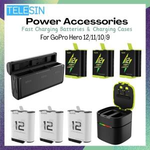 TELESIN 배터리 충전기 고속 박스  케이스 GoPro Hero 용 Stamina Enduro Power 12 11 10 9 블랙 액세서리