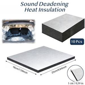 10PCS 10mm 자동차 소음 감소 매트 알루미늄 호일 단열 방음 폼 패드 문 루프 후드용)