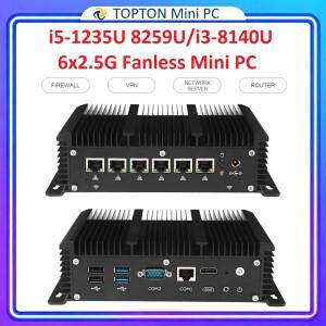토폰 6x 2.5G LAN 방화벽 미니 소형 PC 팬리스 인텔 코어 i5 1235U 8259U i3 DDR5 2xCOM AES-NI pfSense OP
