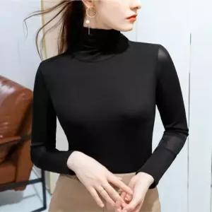 [깨비몰] 여성 시스루 목폴라 긴팔티 솔리드티 7컬러