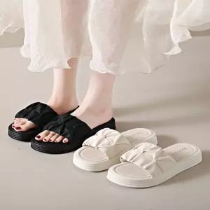 주름 장식 가보시 뮬 통굽 슬리퍼