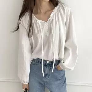 [유야]여성 넥스트링 면 레이스 퍼프 블라우스 남방 -FBL0058- 봄 여름