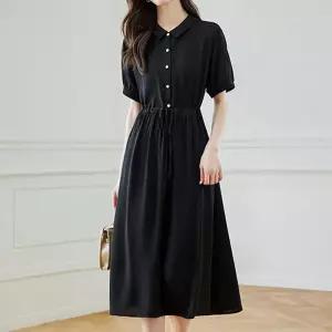 [퀸이즈][퀸이즈] [77까지]데이디 허리 스트링 버튼 카라넥 롱원피스