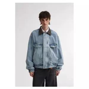 여성용 청 가죽 칼라 자켓 워싱 트렌드 셔링 코트 ST1