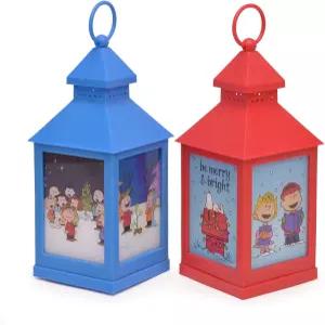 마크 펠드스타인 피너츠 크리스마스 홀리데이 불꽃 없는 LED 테이블탑 랜턴 레드와 블루 9.5인치(2개 세트)