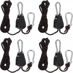 금속 기어 6.6피트(2미터) 스트랩이 있는 조절 가능한 로프 행거 4pcs 1/8인치(4mm) 식물 걸이용 래칫 풀리