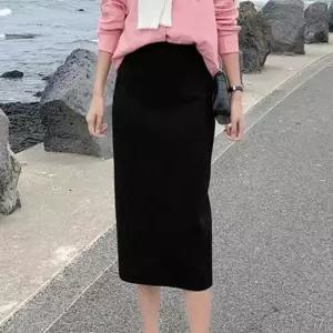여자 직장인 출근 기본 검정 무지 니트 스커트 밴딩