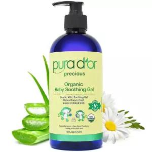 PURA D'OR 민감한 피부용 473.2ml(16온스) 유기농 베이비 수딩 젤 - 알로에 베라, 타마누 오일, 카모마일,