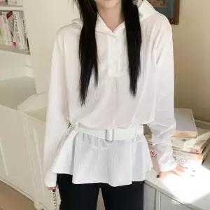 [옷자락]여자 데이트룩 페미닌 벨트 후드 플리츠 블라우스