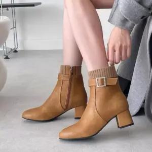 [옷자락]여자 편안한 데일리 미들굽 삭스 앵클부츠