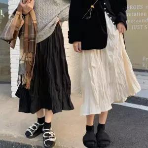 [옷자락]여자 봄 가을 간절기 내추럴 링클 롱스커트