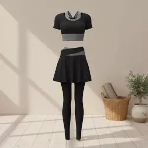 [옷자락]여성 봄여름 반팔 요가필라테스 치마레깅스