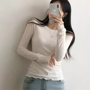 [옷자락]여자 시스루 슬림핏 롱슬리브 날라리 골지 이너 티셔츠