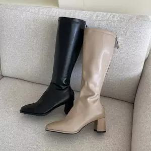 [옷자락]여자 베이직 롱부츠 통굽 미들힐