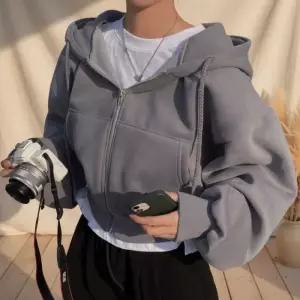 [옷자락]여성 기모 안감 세미크롭 오버핏 후드집업