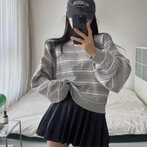 [옷자락]여자 박시 아방핏 스트라이프 퍼프 배색 나그랑 맨투맨