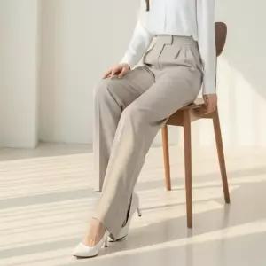 [옷자락]여성 투턱 기본 스판 오피스 일상 출근 스타일 정장 바지