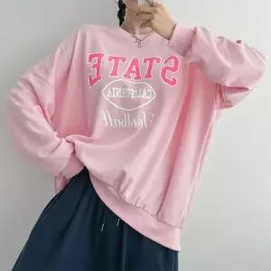 [옷자락]여자 남자 박시 오버핏 프린팅 캠퍼스룩 분홍색 맨투맨