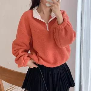 [옷자락]여자 겨울 반집업 양털 후리스 목폴라 오버핏 티셔츠