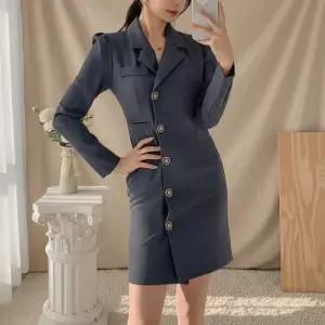 [옷자락]여성 하객용 미니 원피스 버튼카라 백V넥 결혼식룩