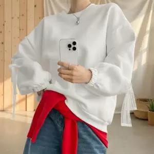 [옷자락]여성 레이스 리본 기모 겨울 빅사이즈 맨투맨