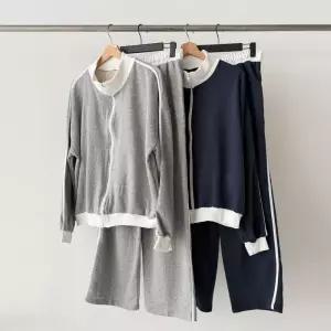 [옷자락]여성 하이넥 색상배색 후드집업 랍빠 와이드팬츠 세트
