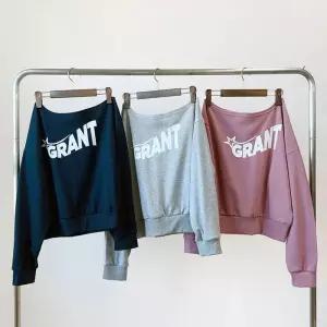 [옷자락]여성 크롭탑 프린트 오프숄더 봄 긴팔 핑크 맨투맨