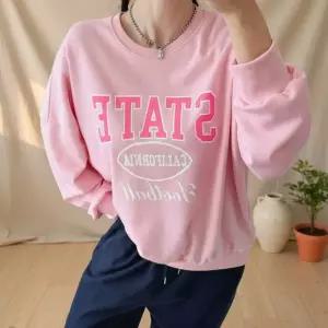 [옷자락]남녀공용 박시 프린트 맨투맨 캠퍼스 스타일 분홍색