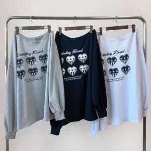 [옷자락]여성 빈티지 프린트 오프숄더 루즈핏 봄 맨투맨