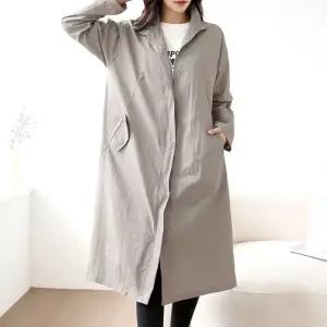 [옷자락]여성 하이넥 봄아우터 집업 뒤트임 바스락 롱 점퍼