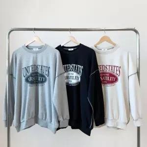 [옷자락]남녀 공용 아웃스티치 프린트 오버사이즈 봄철 긴팔 티셔츠 맨투맨