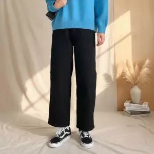 [옷자락]여성 와이드핏 블랙 기모 테이퍼드 코튼 겨울 데님