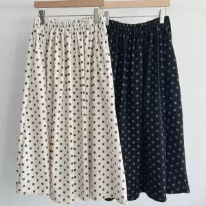 [옷자락]여성 봄 플레어 골덴 스커트 밴딩 도트 맥시 롱치마
