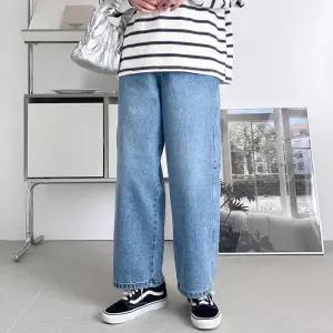 [옷자락]여자 연청 간절기 와이드진 다트 데일리룩 면 청바지