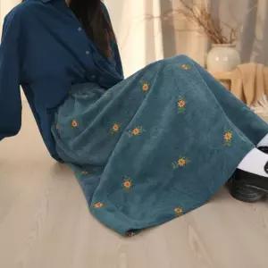[옷자락]여성 겨울 코듀로이 플라워 롱 스커트