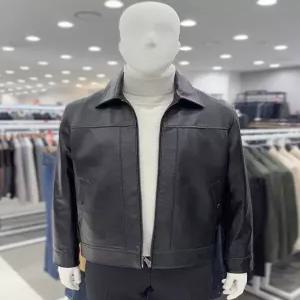 [트루젠]남성 양가죽 100% 램스킨 트러커 라이더 레더자켓 집업 하프 숏점퍼 블랙, 네