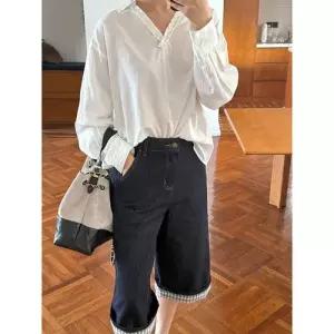 여친 청 빈티지 청바지 하이웨스트 청반바지 초가을 슬림핏 반바지 ST3