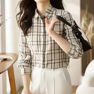 [패션시그널]베이지체크패턴 셔츠블라우스 34E30D