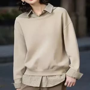 [패션시그널]맨투맨레이어드 체크셔츠블라우스 35F3A4