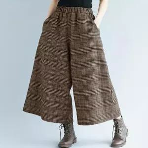 [퀸이즈][퀸이즈] 빅사이즈 솔디 체크 포인트 허리밴딩 모직 와이드팬츠