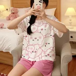 바지 파자마 세트 모모피그 여름 여성 반팔 파티 잠옷