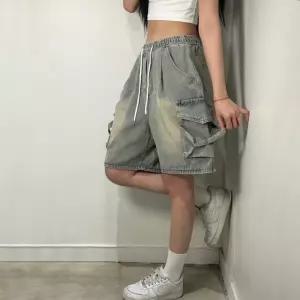 청 빈티지 버뮤다 반바지 5부 카고 데님 카펜터 T113 밴딩 워싱 팬츠 남녀공용