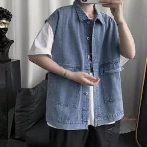 남성 가을 청조끼 2컬러 데님자켓 오버핏 데님조끼tuv991