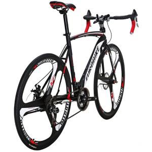 유로바이크 듀얼 디스크 브레이크 XC550 로드 바이크 21 변속 시스템 54cm 스틸 프레임 700C 3-스포크 휠 자전거