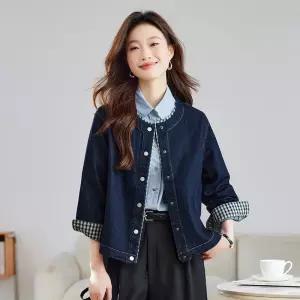 여성용 데님 빈티지 봄 캐주얼 라운드 홍콩풍 숏 카디건 상의 춘추 자켓 BE1