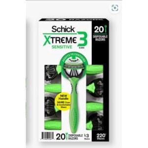 쉬크 익스트림 3 민감성 피부 면도기 - 알로에가 함유된 칼날, 번, 20개들이 (1팩)