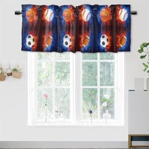 주방 욕실 침실 카페 거실용 DGESTE 스포츠 스플래시 아트 밸런스 커튼, 볼 프린트 로드 포켓 장식 짧은 창문 커튼 1 패널, 54x18 인치