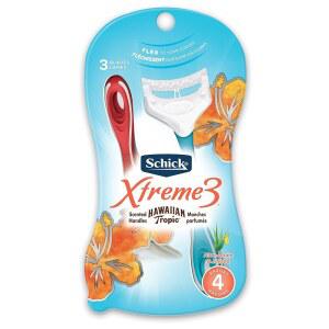 하와이 열대 향 손잡이가 있는 여성용 쉬크 익스트림 3 일회용 면도기, 4개들이 (2팩)